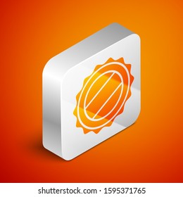 Isometric Bottle cap icon isolated on orange background. Silver square button. Vector Illustration