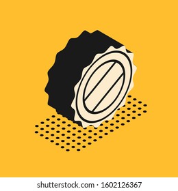 Isometric Bottle cap icon isolated on yellow background.  Vector Illustration