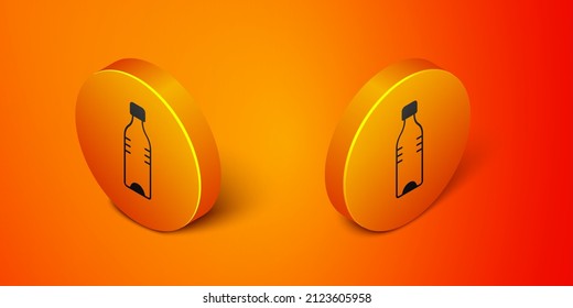 Isometric Bottle of water icon isolated on orange background. Soda aqua drink sign. Orange circle button. Vector