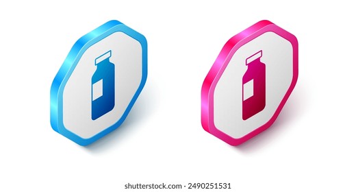 Isometric Bottle of water icon isolated on white background. Soda aqua drink sign. Hexagon button. Vector