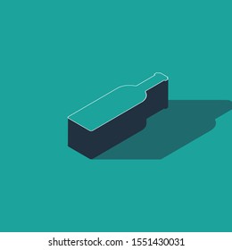 Isometric Bottle of wine icon isolated on green background.  Vector Illustration