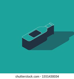Isometric Bottle of wine icon isolated on green background.  Vector Illustration