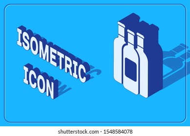 Isometric Bottles of wine icon isolated on blue background.  Vector Illustration