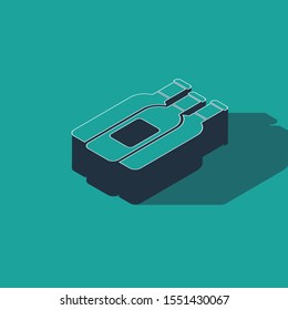 Isometric Bottles of wine icon isolated on green background.  Vector Illustration