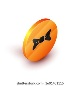 Isometric Bow tie icon isolated on white background. Orange circle button. Vector Illustration