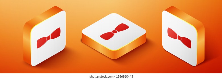 Isometric Bow tie icon isolated on orange background. Orange square button. Vector.