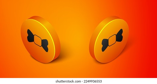 Isometric Bow tie icon isolated on orange background. Orange circle button. Vector