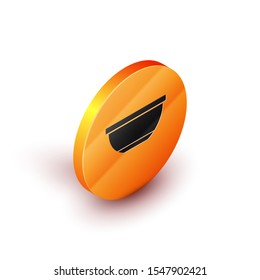Isometric Bowl icon isolated on white background. Orange circle button. Vector Illustration