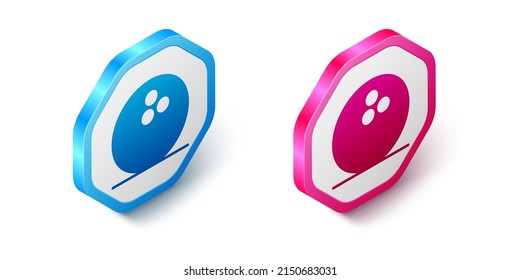 Isometric Bowling ball icon isolated on white background. Sport equipment. Hexagon button. Vector