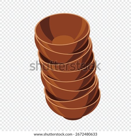 Isometric bowls. Empty bowls. Isometric cutlery. Isometric tableware. Vector illustration
