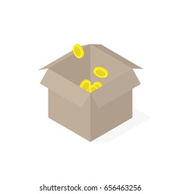 Isometric Box with Coins in Vector