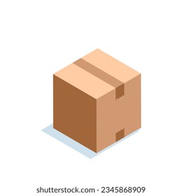 isometric box in color on a white background, shipping packaging or package