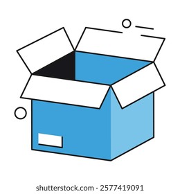 Isometric box with delivery tag and graph, ideal for shipping platforms, supply chain tools, and e-commerce logistics themes.