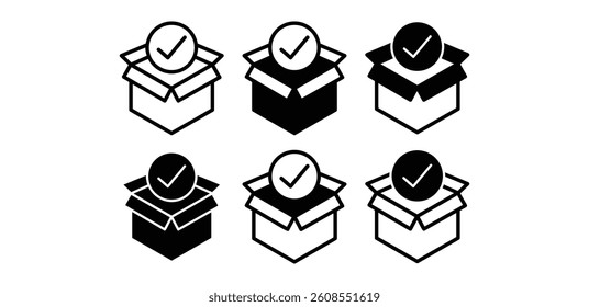 Isometric Box Icon Checklist Set Black And White Color Vector Design