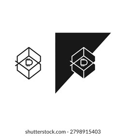 Isometric box with letter icon on black background, an isometric box with a letter icon inside