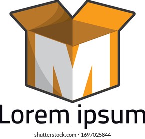 Isometric box with m letter on it illustration