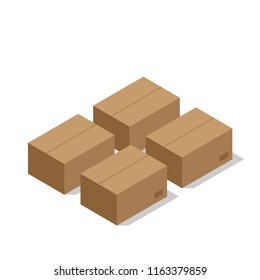 Isometric box with scissors, adhesive tape and ruler.