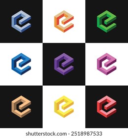 An isometric box shaped like the letter 'e'—strong, stiff, and geometrical, available in a variety of colors to choose from.