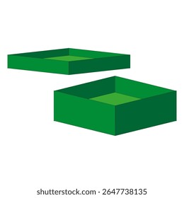 Isometric box shapes. Green cube elements. 3D structure vector. Perspective container view.