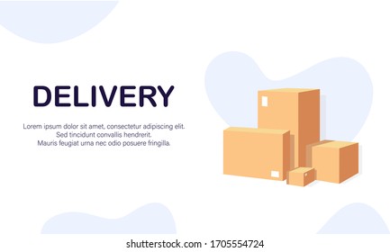 Isometric box, vector. Isometric packages. Contactless delivery. Delivery service, courier service, goods shipping, food online ordering in flat vector. 