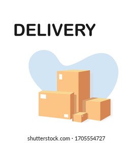 Isometric box, vector. Isometric packages. Contactless delivery. Delivery service, courier service, goods shipping, food online ordering in flat vector. 