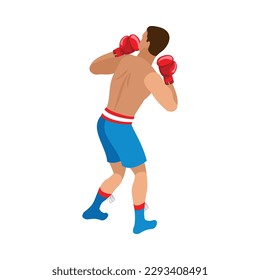 Isometric boxer during fight back view vector illustration