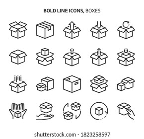 Isometric Boxes , bold line icons. The illustrations are a vector, editable stroke, 48x48 pixel perfect files. Crafted with precision and eye for quality.