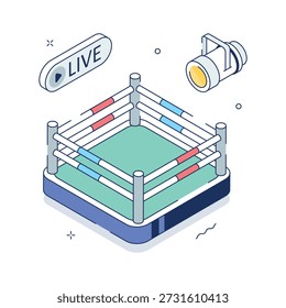 Ilustración de anillo de boxeo isométrico que simboliza deportes, competencia y entretenimiento