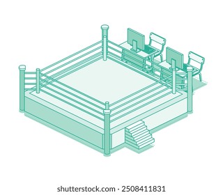 Isometric boxing ring. Wrestling ring. Vector illustration. Training equipment.