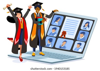 Isometric Boys and Girls Studying at Home with Laptop and Book on the Desk. Students with books working on a class and learning for diploma or education and looking for a network to study online.