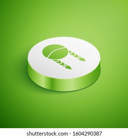 Isometric Braid icon isolated on green background. White circle button. Vector Illustration