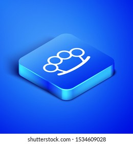 Isometric Brass knuckles icon isolated on blue background. Blue square button. Vector Illustration