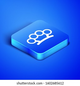 Isometric Brass knuckles icon isolated on blue background. Blue square button. Vector Illustration