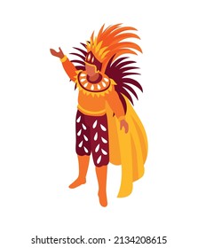 Isometric brazilian rio carnival festival composition with human character of man in festive dress vector illustration