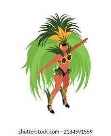 Isometric brazilian rio carnival festival composition with human character of woman in festive dress vector illustration