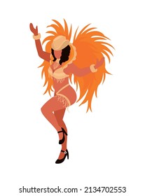 Isometric brazilian rio carnival festival composition with human character of woman in festive dress vector illustration