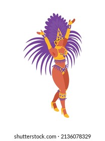 Isometric Brazilian Rio Carnival Festival Composition With Human Character Of Woman In Festive Dress Vector Illustration