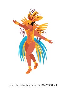 Isometric Brazilian Rio Carnival Festival Composition With Human Character Of Woman In Festive Dress Vector Illustration