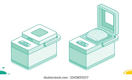 Icono isométrico del fabricante del pan aislado en el fondo blanco. Ilustración vectorial. Estilo de contorno.