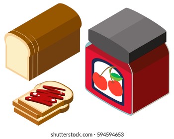 Isometric Bread, Toast And Jam