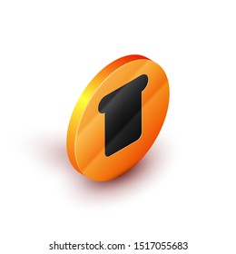 Isometric Bread toast for sandwich piece of roasted crouton icon isolated on white background. Lunch, dinner, breakfast snack. Orange circle button. Vector Illustration