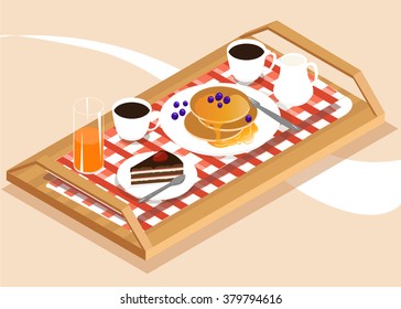 Isometric Breakfast. Breakfast In The Bed. Drink And Food Tasty Food