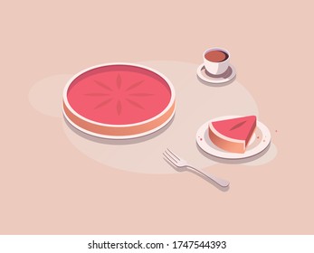 Isometric Breakfast with Cake and Coffee