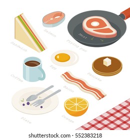 isometric breakfast food vector illustration flat design