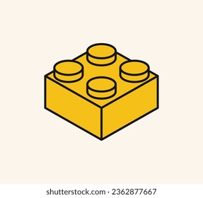 Isometric brick block and piece line art building brick block for children, colorful brick toy isolated on background flat vector illustration.