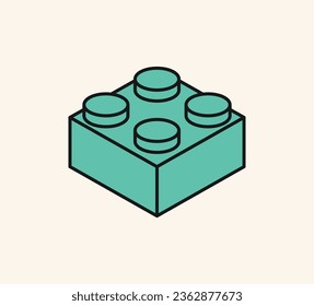 Bloque de ladrillo isométrico y bloque de ladrillo de la línea para niños, juguete de ladrillo colorido aislado en ilustración vectorial plana de fondo.