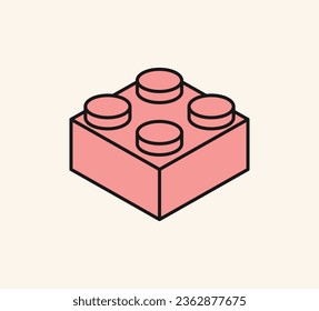 Isometric brick block and piece line art building brick block for children, colorful brick toy isolated on background flat vector illustration.