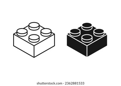 Isometric brick blocks and piece line art building brick blocks for children, black and white bricks toy isolated on white background flat vector illustration.
