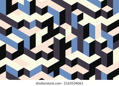 Isometric brick figures pattern background. Abstract geometric mosaic illustration