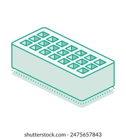 Ladrillo isométrico con agujeros. Ilustración vectorial. Objeto 3D de contorno aislado sobre fondo blanco. Elemento Infographics.